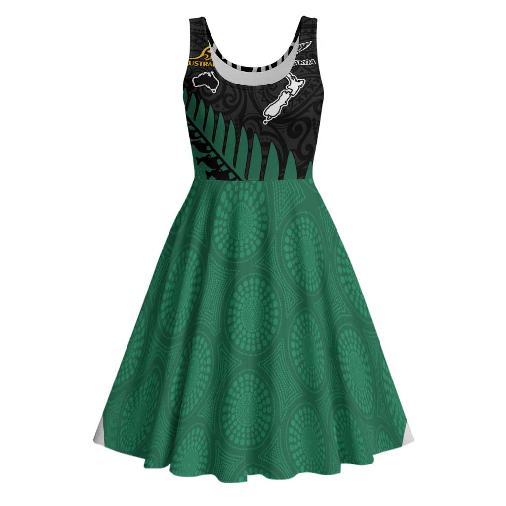 Australia New Zealand Rugby Midi Dress Green Aboriginal Wallabies and Maori Black Fern - Aussie Hoodie