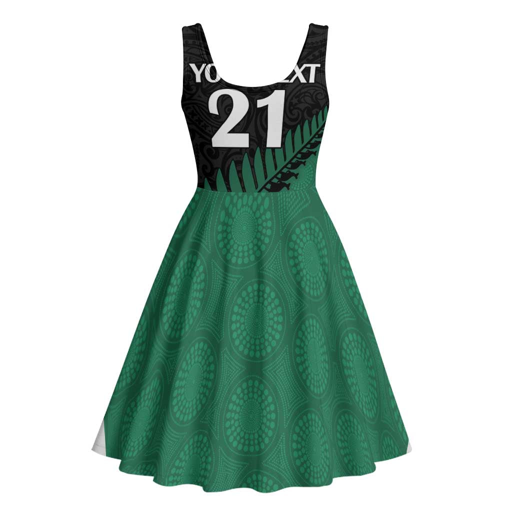 Australia New Zealand Rugby Midi Dress Green Aboriginal Wallabies and Maori Black Fern - Aussie Hoodie