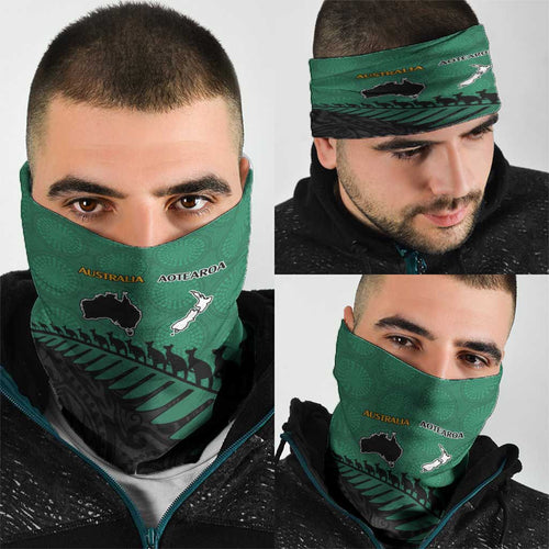 Australia New Zealand Rugby Neck Gaiter Green Aboriginal Wallabies and Maori Black Fern LT9