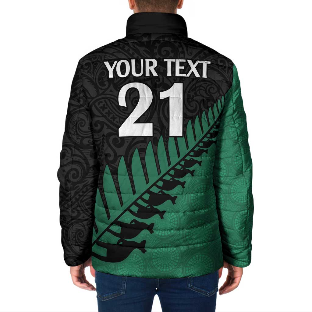 Australia New Zealand Rugby Padded Jacket Green Aboriginal Wallabies and Maori Black Fern - Aussie Hoodie