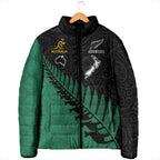 Australia New Zealand Rugby Padded Jacket Green Aboriginal Wallabies and Maori Black Fern - Aussie Hoodie