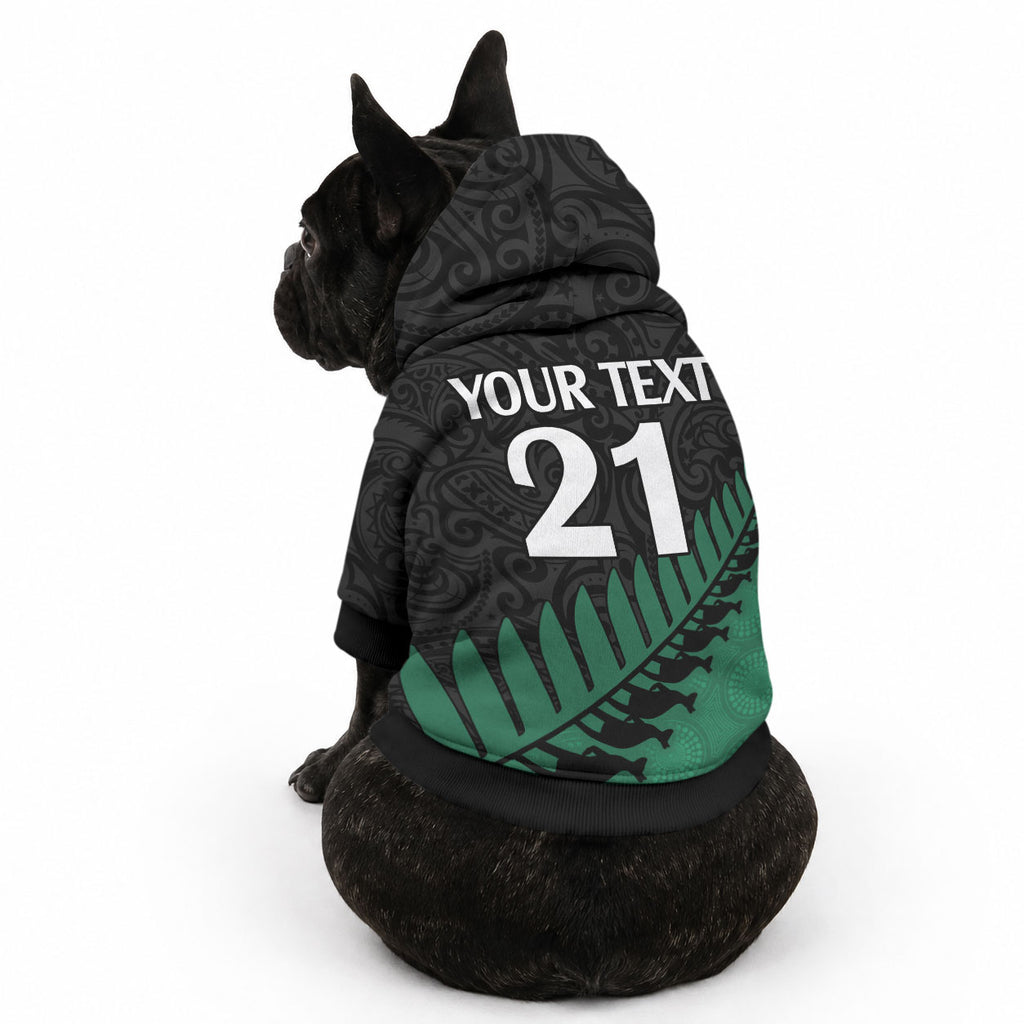 Custom Australia Wallabies and Aotearoa Rugby Pet Hoodie Kangaroo Black Fern Maori Green Vibe