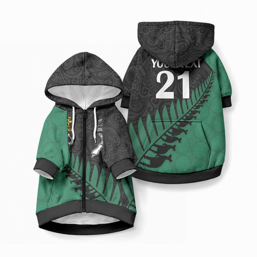 Custom Australia Wallabies and Aotearoa Rugby Pet Hoodie Kangaroo Black Fern Maori Green Vibe