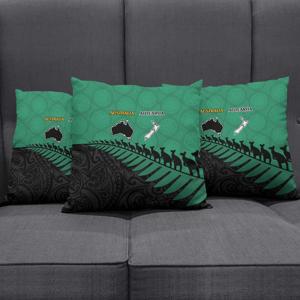 Australia New Zealand Rugby Pillow Cover Green Aboriginal Wallabies and Maori Black Fern - Aussie Hoodie
