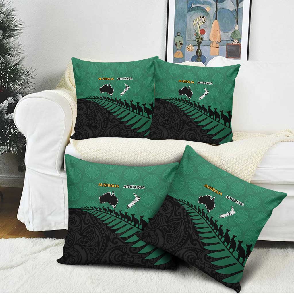 Australia New Zealand Rugby Pillow Cover Green Aboriginal Wallabies and Maori Black Fern - Aussie Hoodie