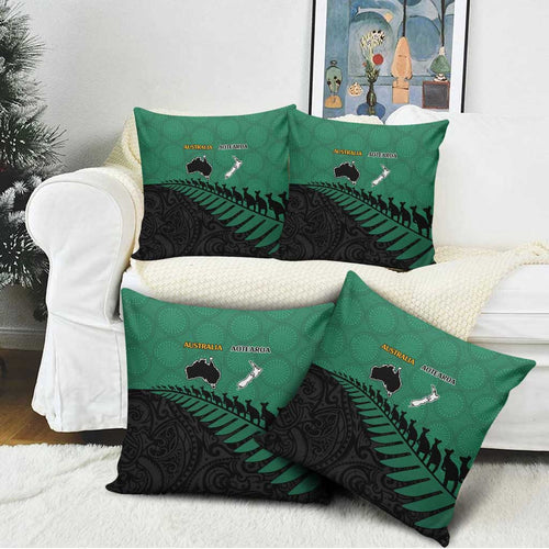 Australia New Zealand Rugby Pillow Cover Green Aboriginal Wallabies and Maori Black Fern - Aussie Hoodie