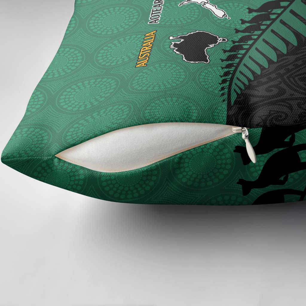 Australia New Zealand Rugby Pillow Cover Green Aboriginal Wallabies and Maori Black Fern - Aussie Hoodie