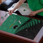 Australia New Zealand Rugby Puzzle Green Aboriginal Wallabies and Maori Black Fern - Aussie Hoodie