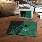 Australia New Zealand Rugby Puzzle Green Aboriginal Wallabies and Maori Black Fern - Aussie Hoodie