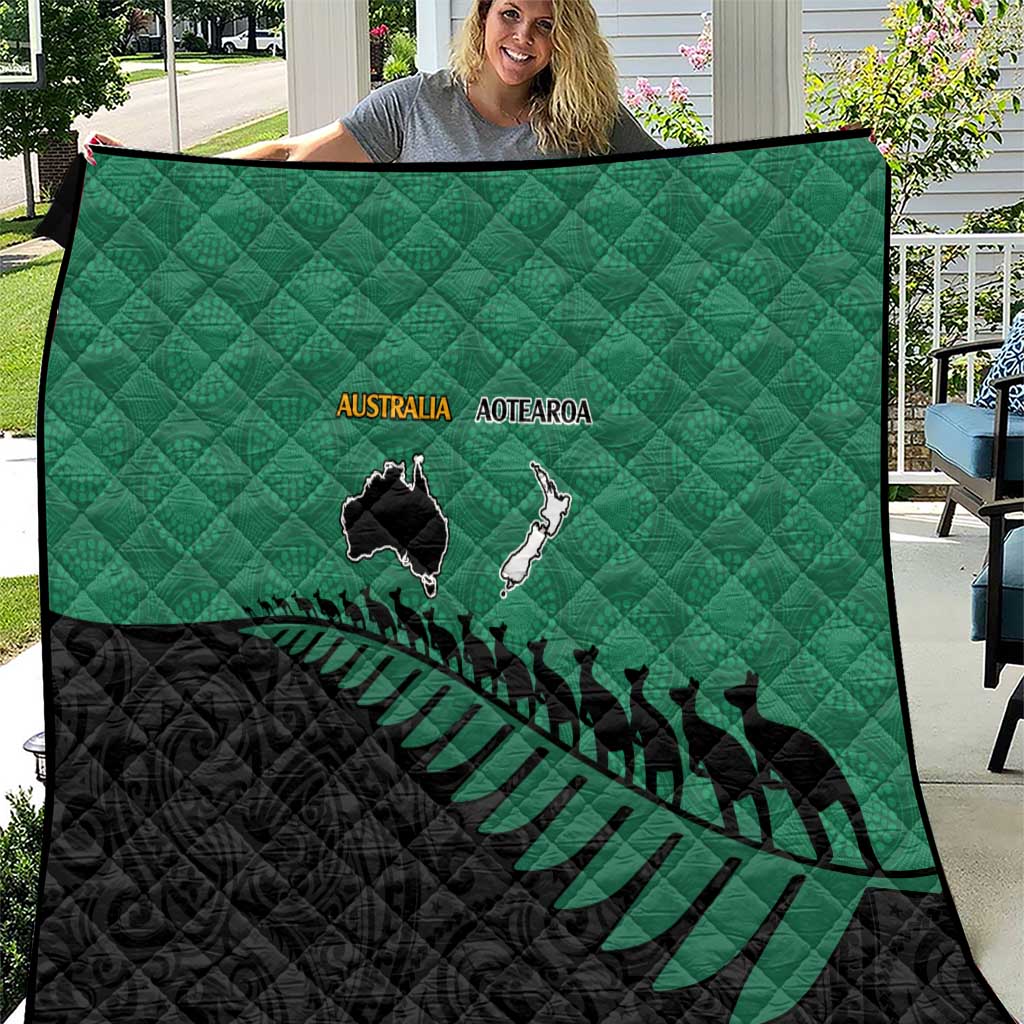 Australia New Zealand Rugby Quilt Green Aboriginal Wallabies and Maori Black Fern - Aussie Hoodie