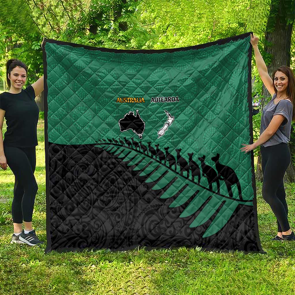 Australia New Zealand Rugby Quilt Green Aboriginal Wallabies and Maori Black Fern - Aussie Hoodie