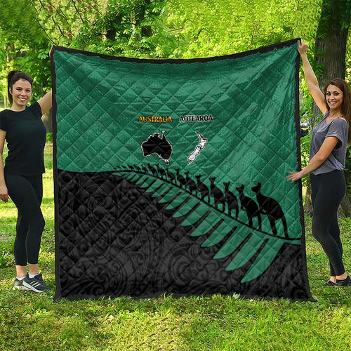 Australia New Zealand Rugby Quilt Green Aboriginal Wallabies and Maori Black Fern - Aussie Hoodie