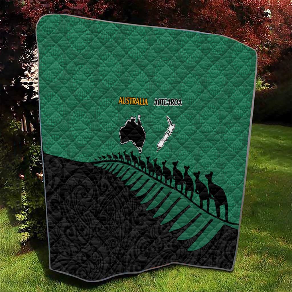 Australia New Zealand Rugby Quilt Green Aboriginal Wallabies and Maori Black Fern - Aussie Hoodie
