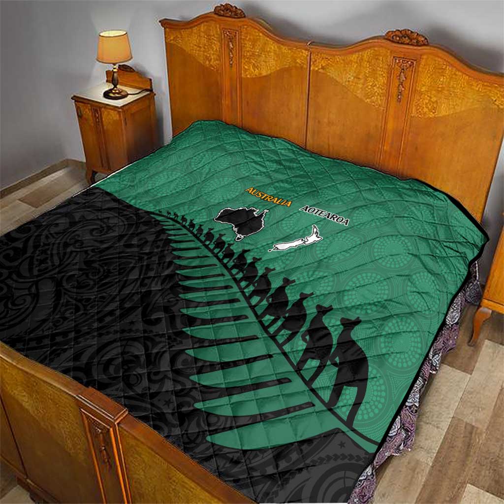 Australia New Zealand Rugby Quilt Green Aboriginal Wallabies and Maori Black Fern - Aussie Hoodie