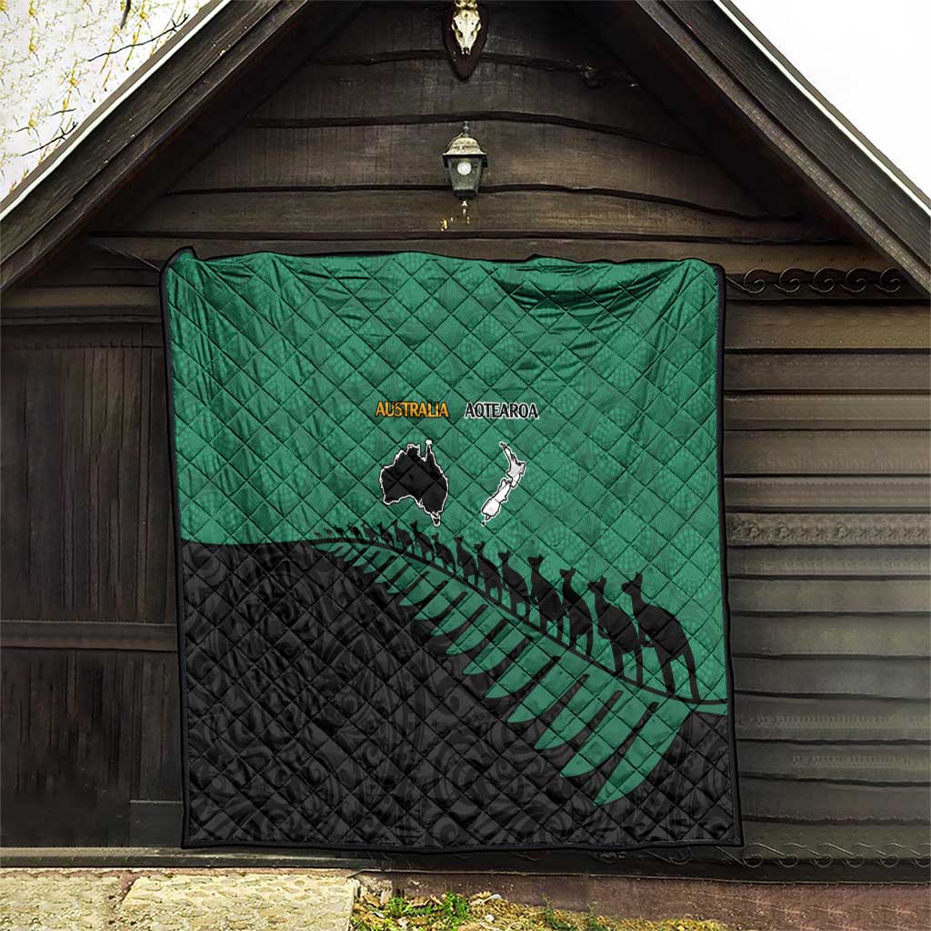 Australia New Zealand Rugby Quilt Green Aboriginal Wallabies and Maori Black Fern - Aussie Hoodie