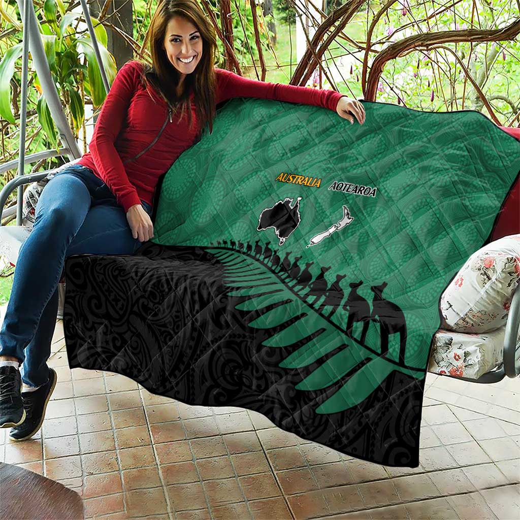 Australia New Zealand Rugby Quilt Green Aboriginal Wallabies and Maori Black Fern - Aussie Hoodie