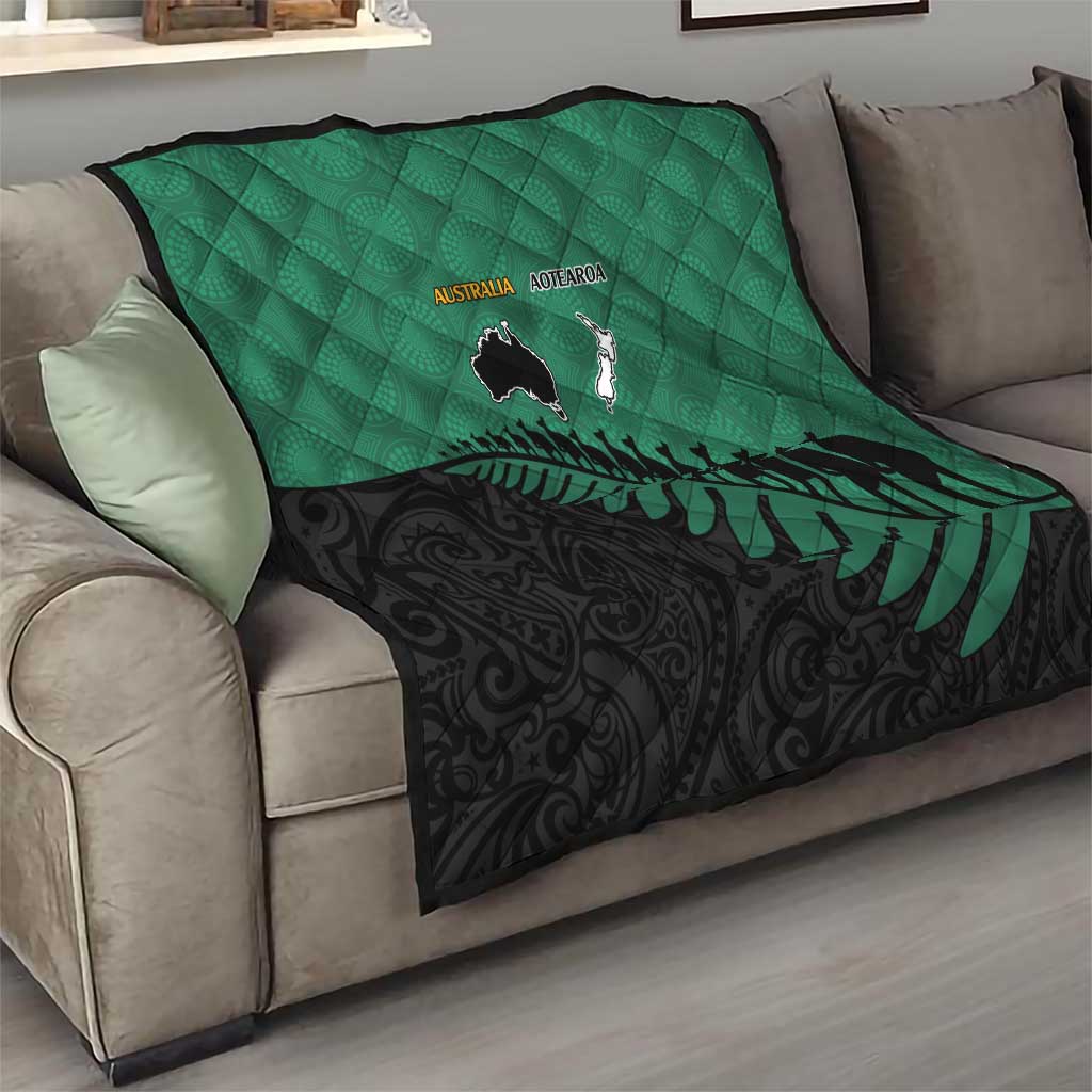 Australia New Zealand Rugby Quilt Green Aboriginal Wallabies and Maori Black Fern - Aussie Hoodie
