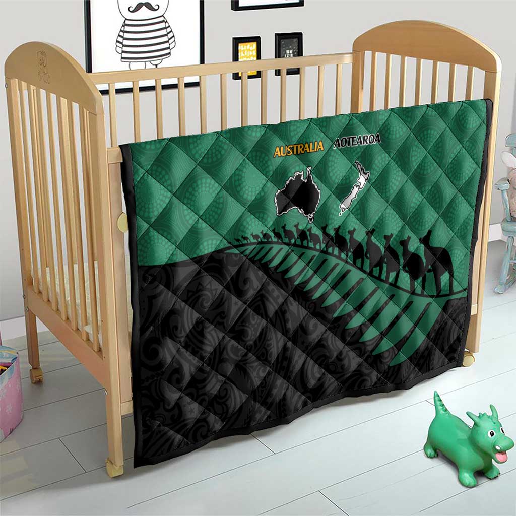 Australia New Zealand Rugby Quilt Green Aboriginal Wallabies and Maori Black Fern - Aussie Hoodie