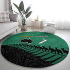 Australia New Zealand Rugby Round Carpet Green Aboriginal Wallabies and Maori Black Fern - Aussie Hoodie