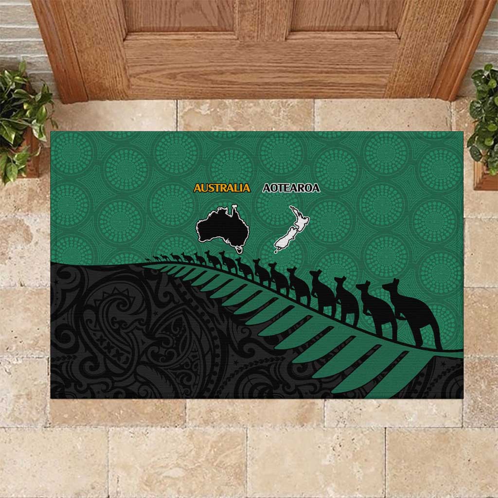 Australia New Zealand Rugby Rubber Doormat Green Aboriginal Wallabies and Maori Black Fern - Aussie Hoodie