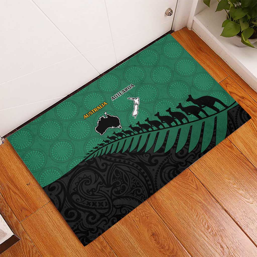 Australia New Zealand Rugby Rubber Doormat Green Aboriginal Wallabies and Maori Black Fern - Aussie Hoodie