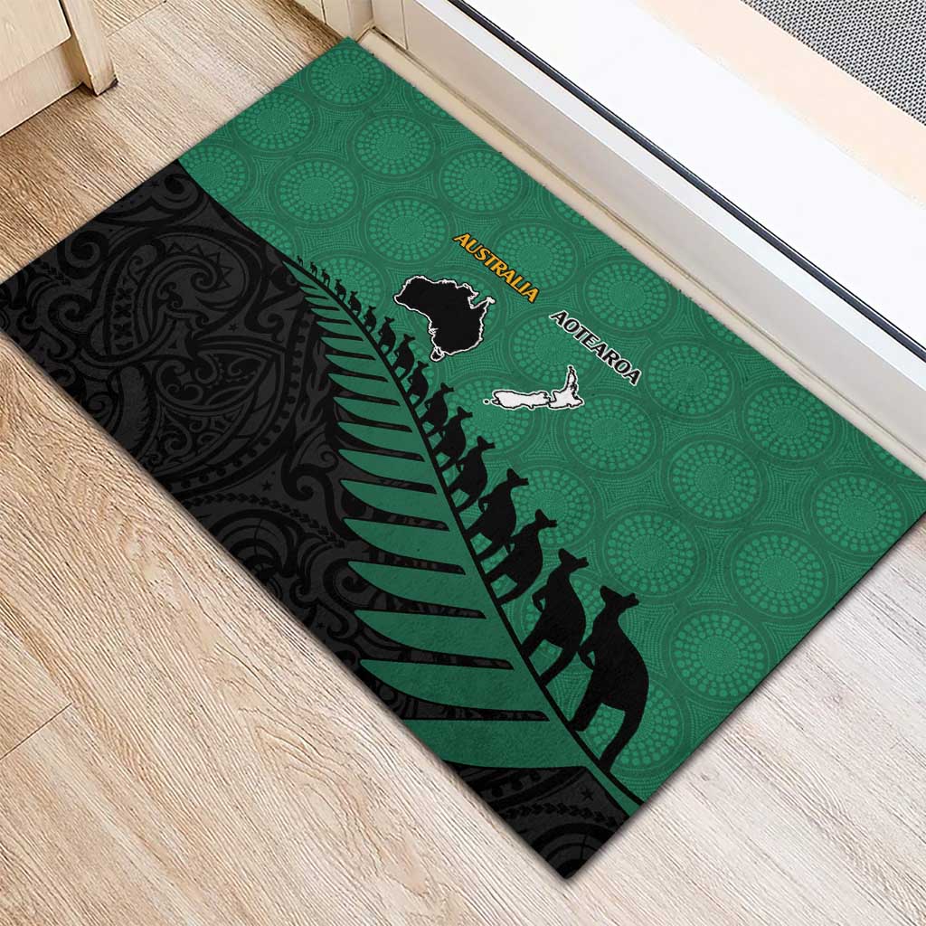 Australia New Zealand Rugby Rubber Doormat Green Aboriginal Wallabies and Maori Black Fern - Aussie Hoodie