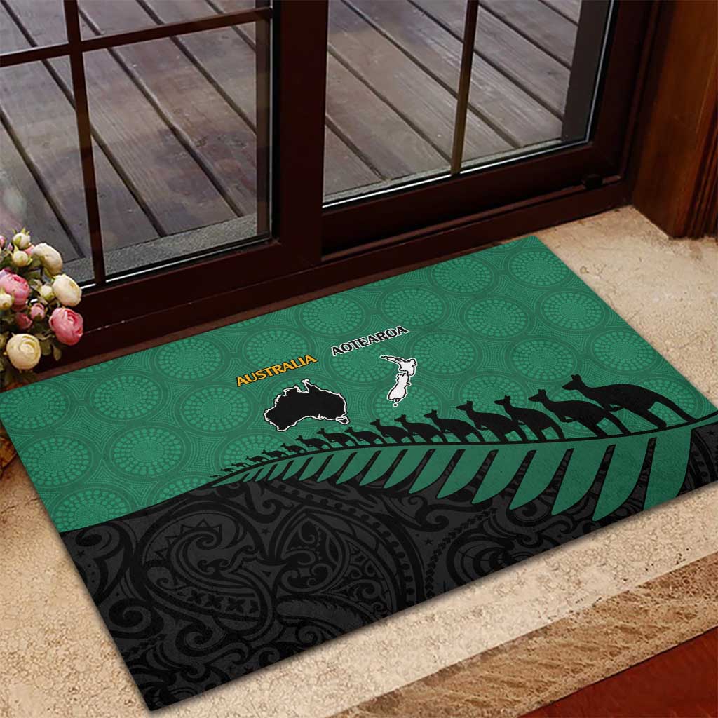Australia New Zealand Rugby Rubber Doormat Green Aboriginal Wallabies and Maori Black Fern - Aussie Hoodie