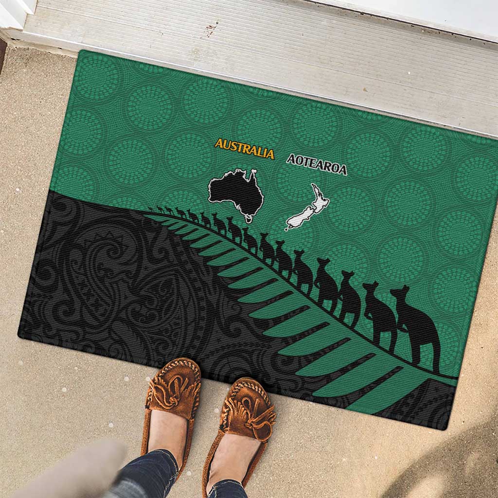 Australia New Zealand Rugby Rubber Doormat Green Aboriginal Wallabies and Maori Black Fern - Aussie Hoodie
