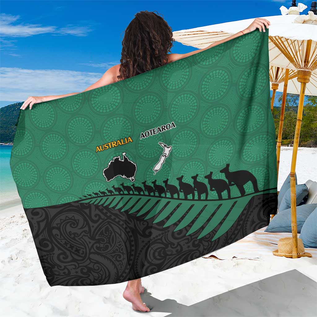 Australia New Zealand Rugby Sarong Green Aboriginal Wallabies and Maori Black Fern - Aussie Hoodie