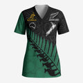 Australia New Zealand Rugby Scrub Top Green Aboriginal Wallabies and Maori Black Fern - Aussie Hoodie