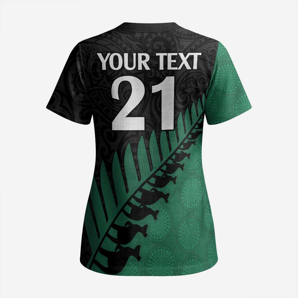 Australia New Zealand Rugby Scrub Top Green Aboriginal Wallabies and Maori Black Fern - Aussie Hoodie