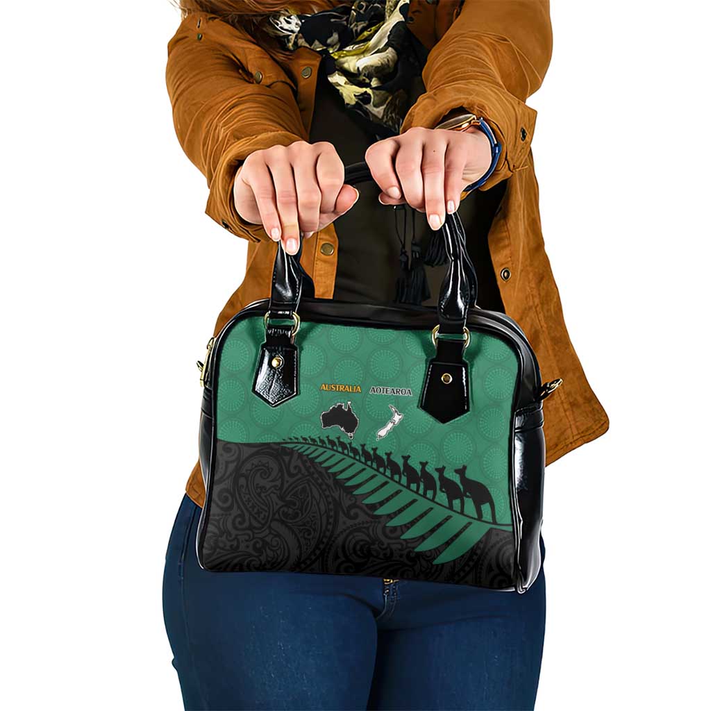 Australia New Zealand Rugby Shoulder Handbag Green Aboriginal Wallabies and Maori Black Fern - Aussie Hoodie