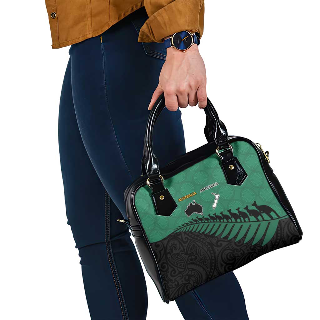 Australia New Zealand Rugby Shoulder Handbag Green Aboriginal Wallabies and Maori Black Fern - Aussie Hoodie