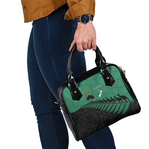 Australia New Zealand Rugby Shoulder Handbag Green Aboriginal Wallabies and Maori Black Fern - Aussie Hoodie