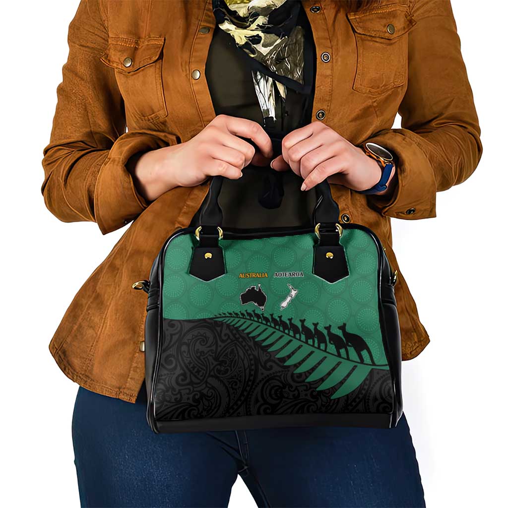 Australia New Zealand Rugby Shoulder Handbag Green Aboriginal Wallabies and Maori Black Fern - Aussie Hoodie