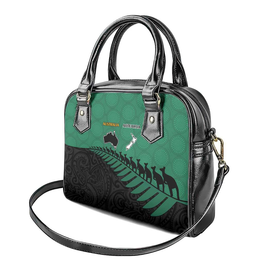 Australia New Zealand Rugby Shoulder Handbag Green Aboriginal Wallabies and Maori Black Fern - Aussie Hoodie