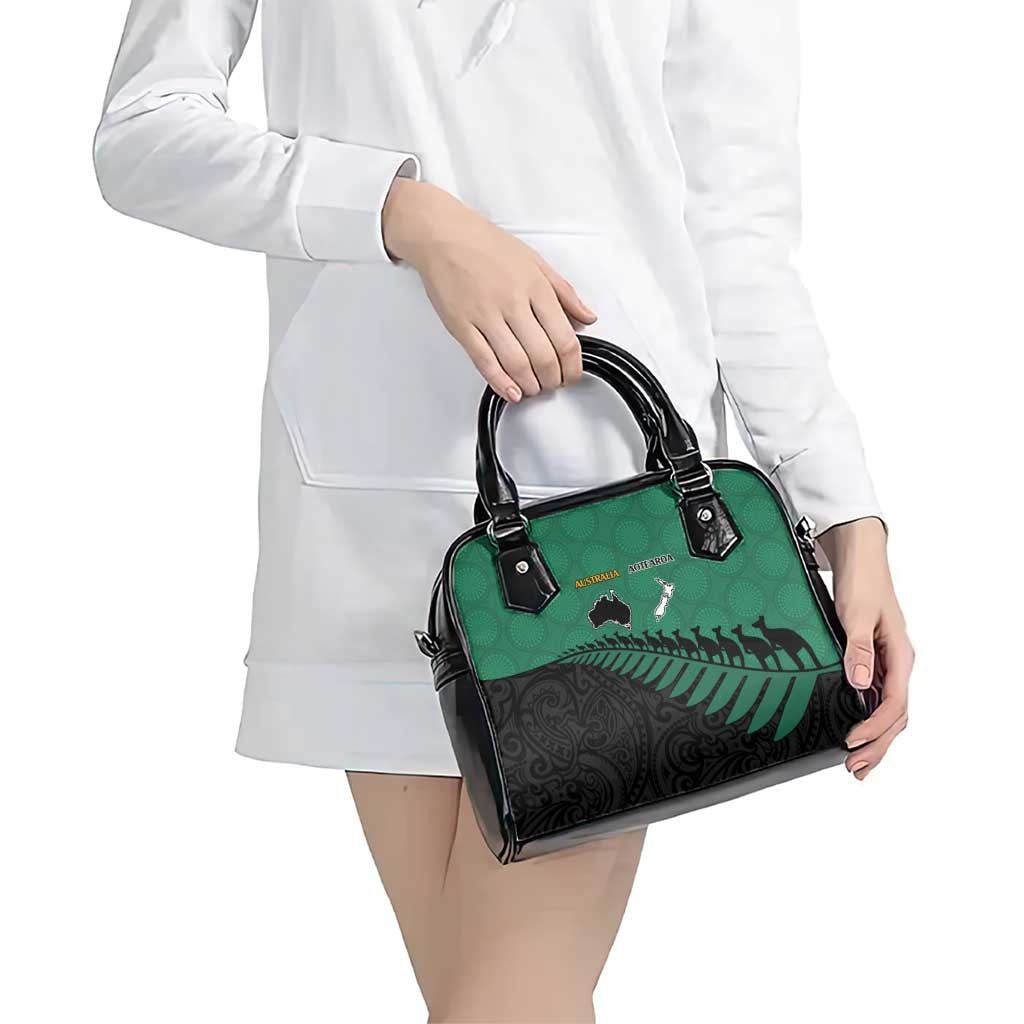 Australia New Zealand Rugby Shoulder Handbag Green Aboriginal Wallabies and Maori Black Fern - Aussie Hoodie
