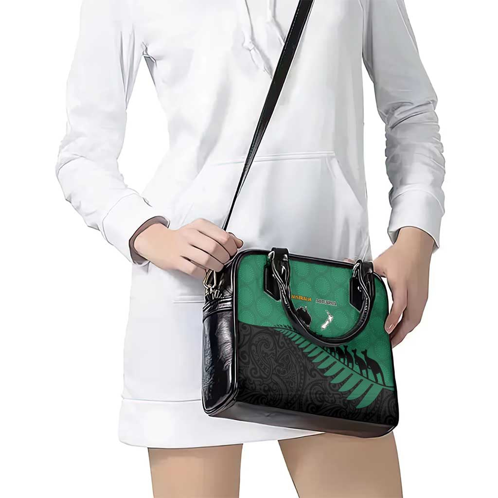 Australia New Zealand Rugby Shoulder Handbag Green Aboriginal Wallabies and Maori Black Fern - Aussie Hoodie