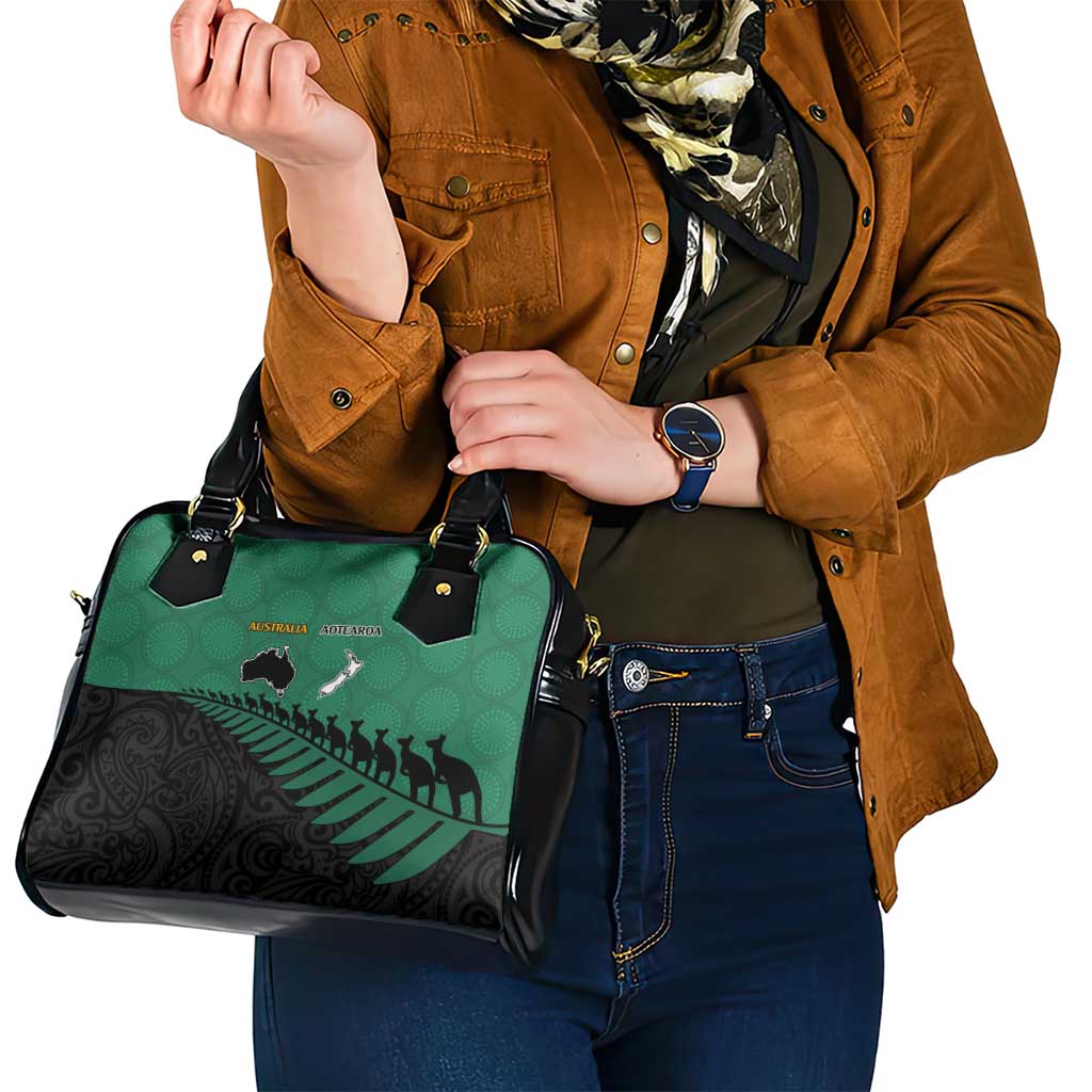 Australia New Zealand Rugby Shoulder Handbag Green Aboriginal Wallabies and Maori Black Fern - Aussie Hoodie