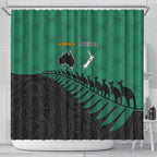 Australia New Zealand Rugby Shower Curtain Green Aboriginal Wallabies and Maori Black Fern - Aussie Hoodie