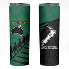 Australia New Zealand Rugby Skinny Tumbler Green Aboriginal Wallabies and Maori Black Fern - Aussie Hoodie