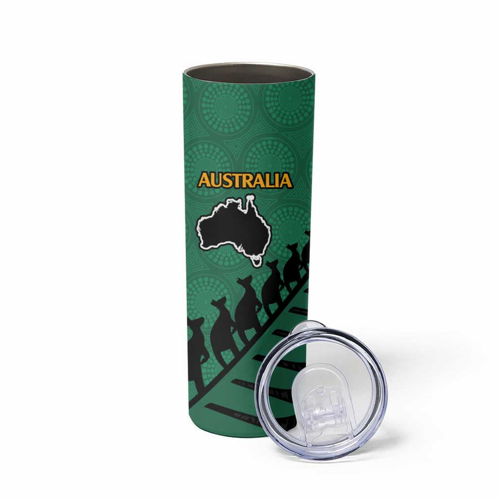 Australia New Zealand Rugby Skinny Tumbler Green Aboriginal Wallabies and Maori Black Fern - Aussie Hoodie