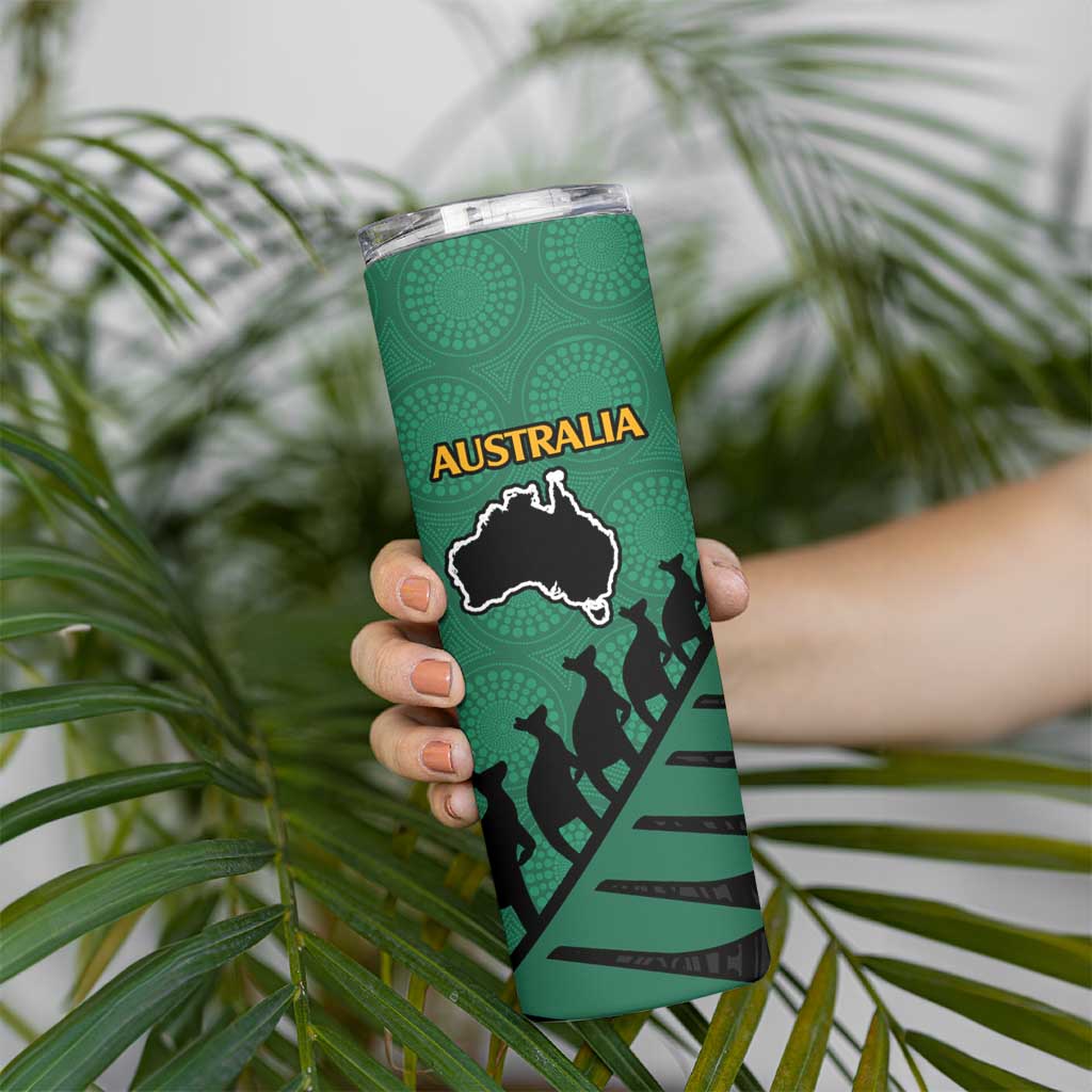 Australia New Zealand Rugby Skinny Tumbler Green Aboriginal Wallabies and Maori Black Fern - Aussie Hoodie