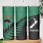 Australia New Zealand Rugby Skinny Tumbler Green Aboriginal Wallabies and Maori Black Fern - Aussie Hoodie