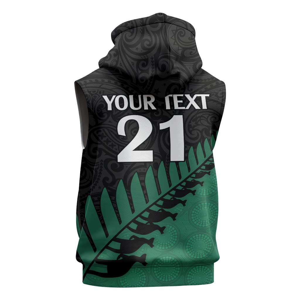 Australia New Zealand Rugby Sleeveless Hoodie Green Aboriginal Wallabies and Maori Black Fern - Aussie Hoodie