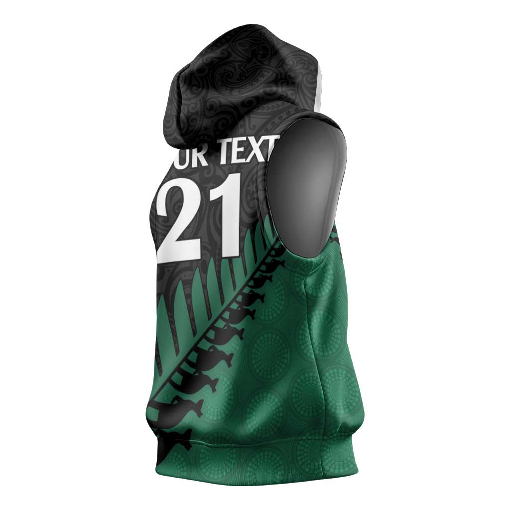 Australia New Zealand Rugby Sleeveless Hoodie Green Aboriginal Wallabies and Maori Black Fern - Aussie Hoodie