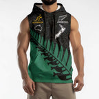 Australia New Zealand Rugby Sleeveless Hoodie Green Aboriginal Wallabies and Maori Black Fern - Aussie Hoodie