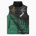 Australia New Zealand Rugby Sleeveless Puffer Jacket Green Aboriginal Wallabies and Maori Black Fern - Aussie Hoodie