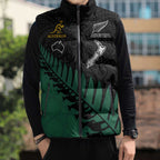 Australia New Zealand Rugby Sleeveless Puffer Jacket Green Aboriginal Wallabies and Maori Black Fern - Aussie Hoodie