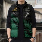 Australia New Zealand Rugby Sleeveless Puffer Jacket Green Aboriginal Wallabies and Maori Black Fern - Aussie Hoodie